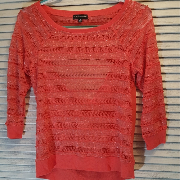 Rampage Semi-Sheer Glitter Threaded Shirt with Cut Out Back. Medium. - Picture 1 of 2